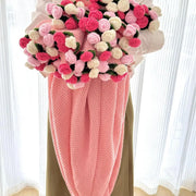 Pink crochet flower blanket with white to pink ombre roses