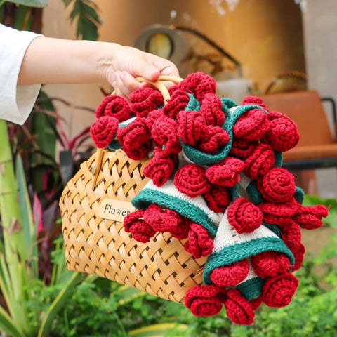 YSHomy Cashmere Crochet Flower Bouquet Blanket-Red Roses