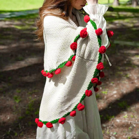 YSHomy Cashmere Crochet Flower Bouquet Blanket-Red Roses
