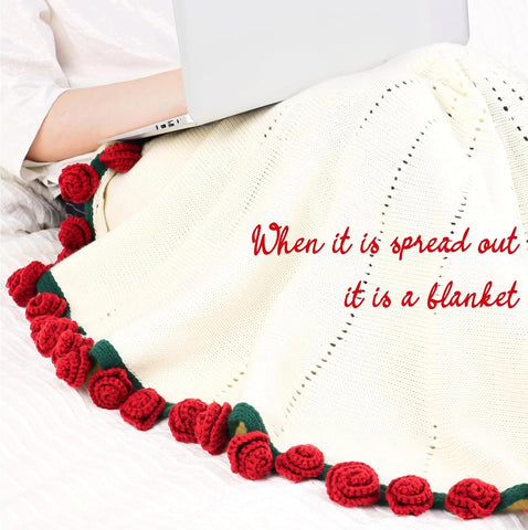 YSHomy Cashmere Crochet Flower Bouquet Blanket-Red Roses