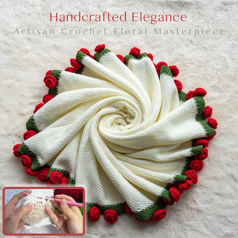 YSHomy Cashmere Crochet Flower Bouquet Blanket-Red Roses