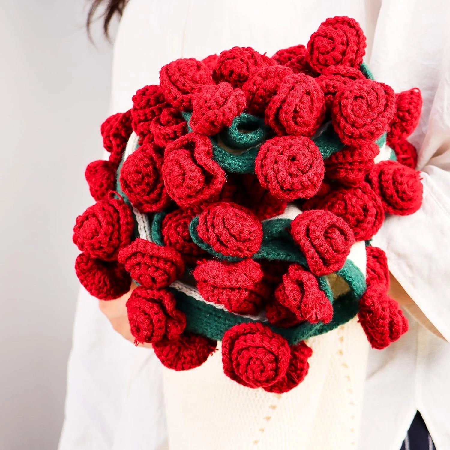 YSHomy Cashmere Crochet Flower Bouquet Blanket-Red Roses