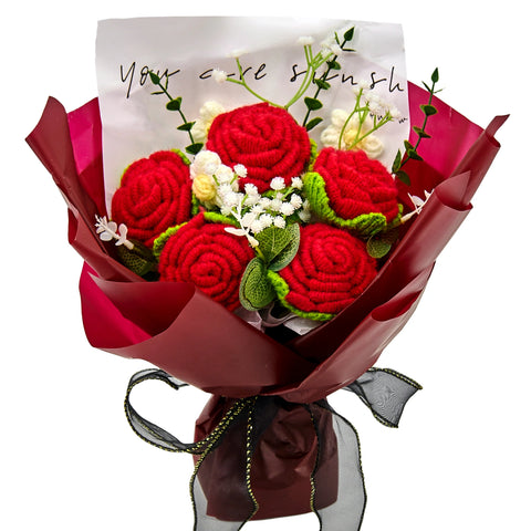 YSHomy Crochet Pure Red Rose Bouquet