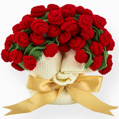 YSHomy Cashmere Crochet Flower Bouquet Blanket-Red Roses