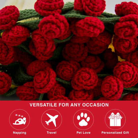 YSHomy Cashmere Crochet Flower Bouquet Blanket-Red Roses