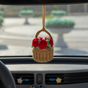 Crochet hanging basket with five removable roses