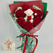 YSHomy Crochet Christmas Red Rose Bear Bouquet