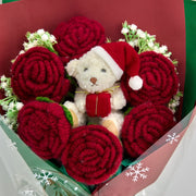 YSHomy Crochet Christmas Red Rose Bear Bouquet