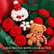 YSHomy Ramo navideño de crochet con Papá Noel y rosa grande