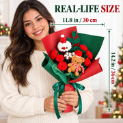 YSHomy Ramo navideño de crochet con Papá Noel y rosa grande