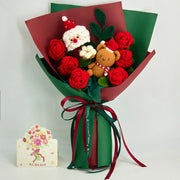 YSHomy Gehäkelter Weihnachtsstrauß mit Weihnachtsmann & großer Rose