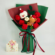 YSHomy Gehäkelter Weihnachtsstrauß mit Weihnachtsmann & großer Rose