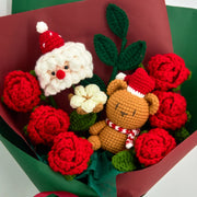 YSHomy Gehäkelter Weihnachtsstrauß mit Weihnachtsmann & großer Rose