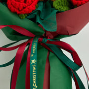 YSHomy Gehäkelter Weihnachtsstrauß mit Weihnachtsmann & großer Rose