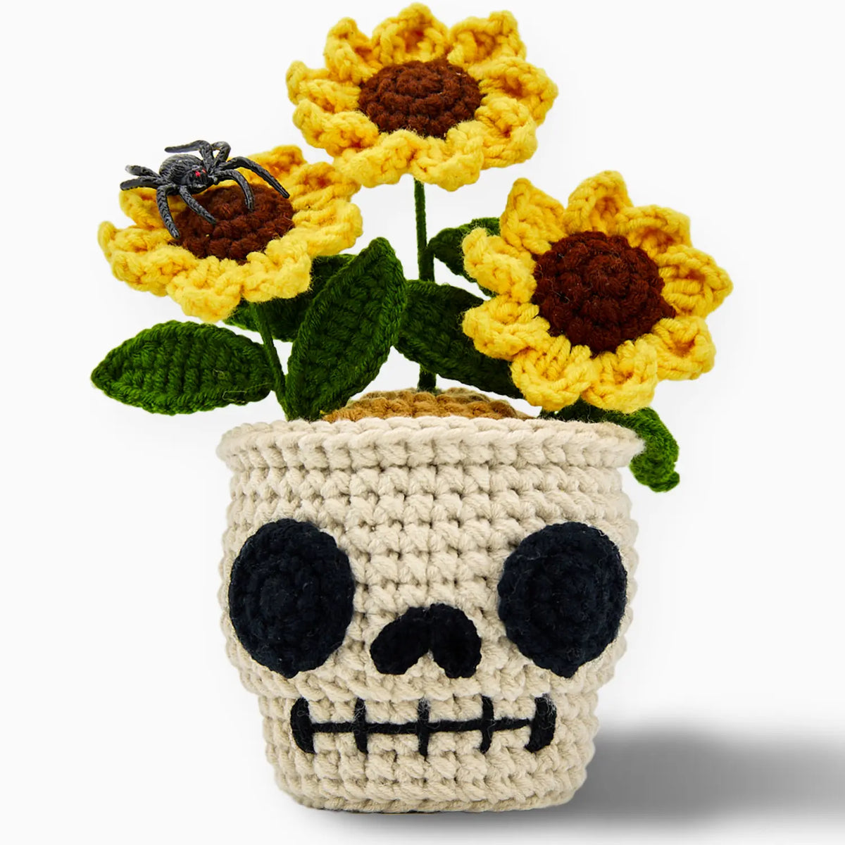 YSHomy Crochet Skull Sunflower Pot with Spider