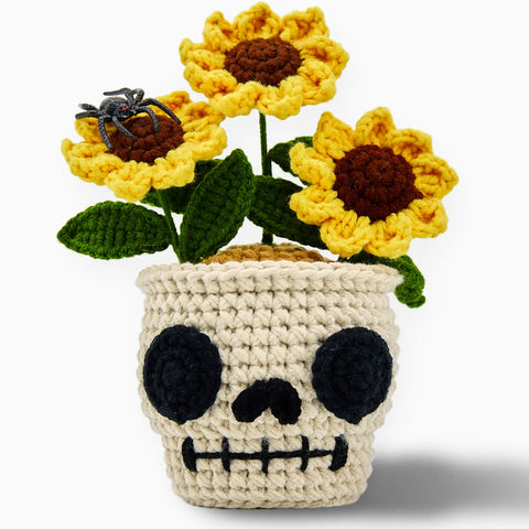 YSHomy Crochet Skull Sunflower Pot with Spider