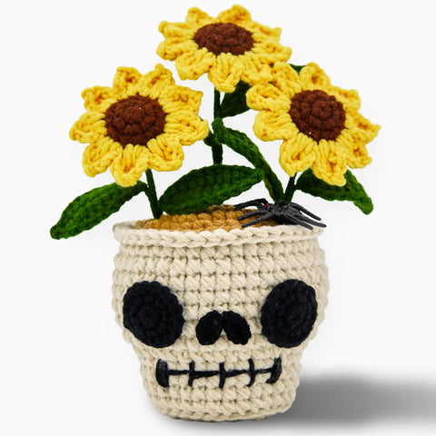 YSHomy Crochet Skull Sunflower Pot with Spider