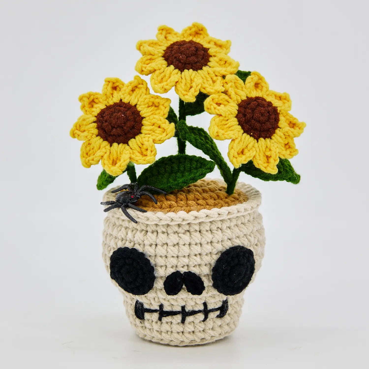 YSHomy Crochet Skull Sunflower Pot with Spider