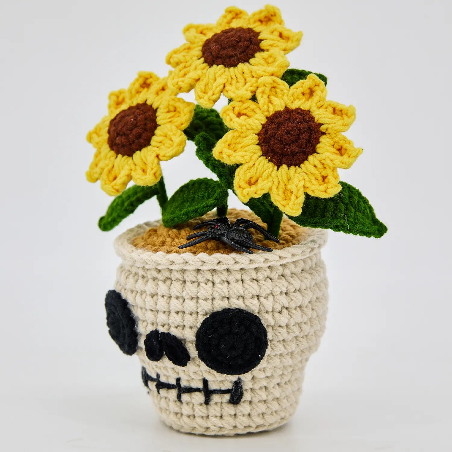 YSHomy Crochet Skull Sunflower Pot with Spider