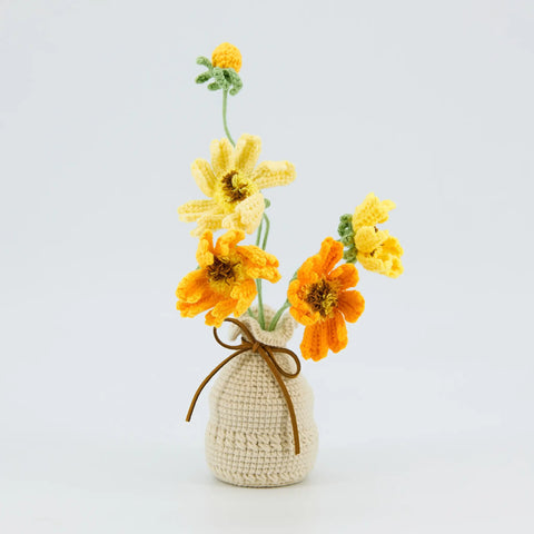 YSHomy Handmade Crochet Flowers in Crochet Vase for Desk Decor