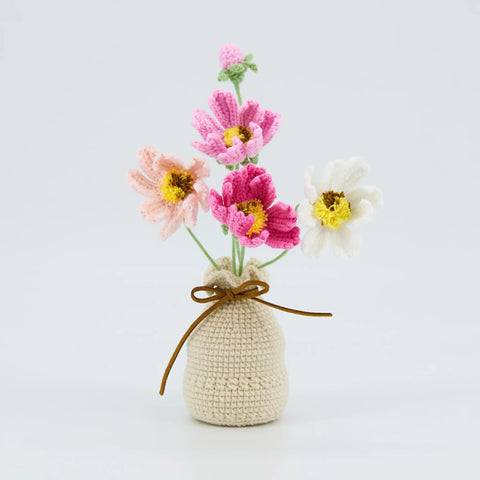 YSHomy Handmade Crochet Flowers in Crochet Vase for Desk Decor