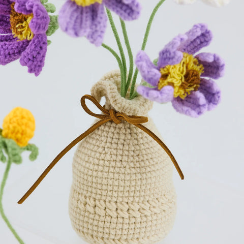 YSHomy Handmade Crochet Flowers in Crochet Vase for Desk Decor