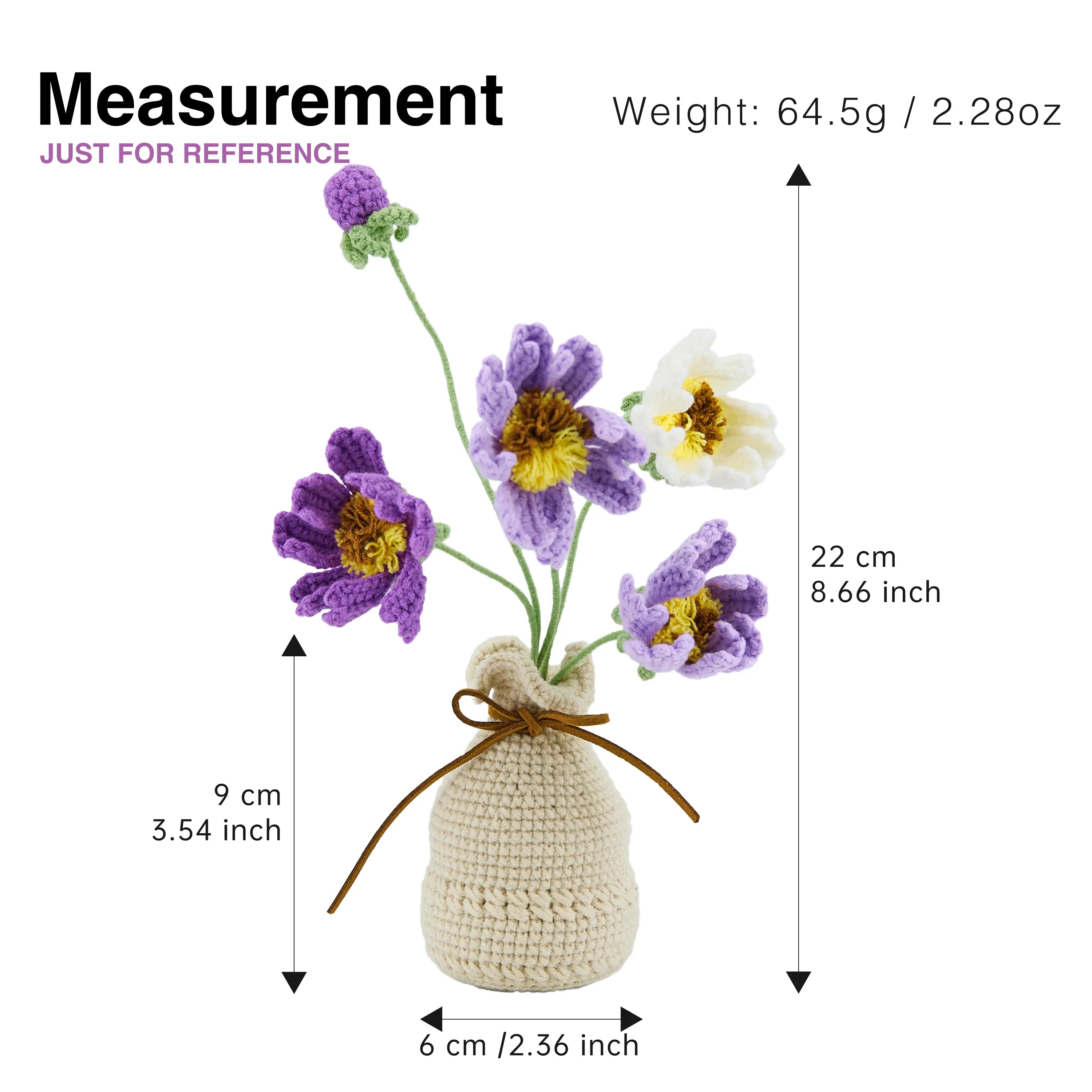YSHomy Handmade Crochet Flowers in Crochet Vase for Desk Decor