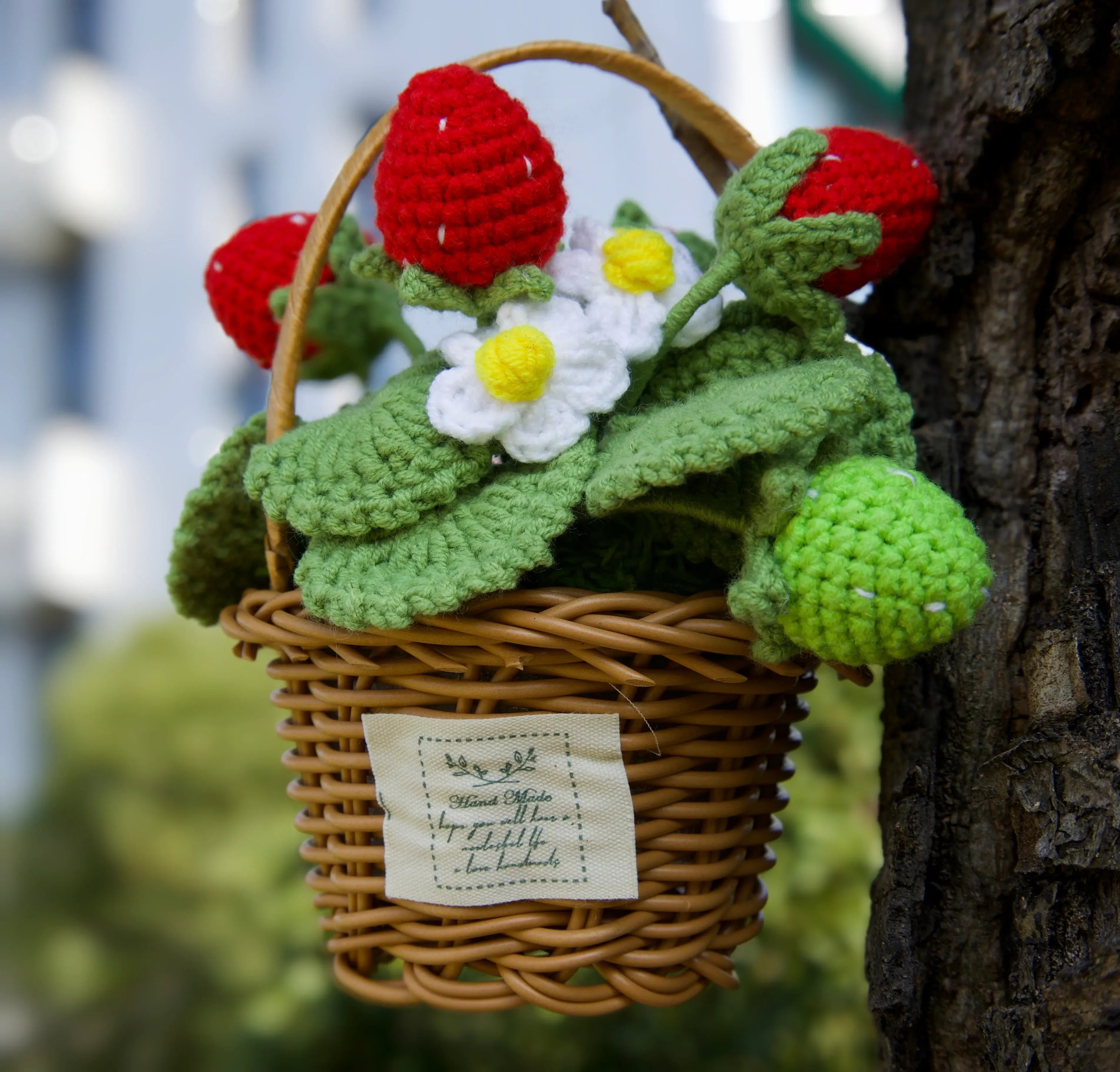 YSHomy Crochet Strawberry & Anthurium Potted Plant