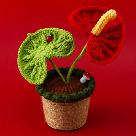 YSHomy Crochet Strawberry & Anthurium Potted Plant