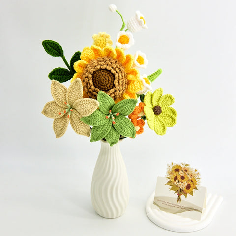 YSHomy Crochet Sunflower Lily Bouquet with Newspaper Wrapping