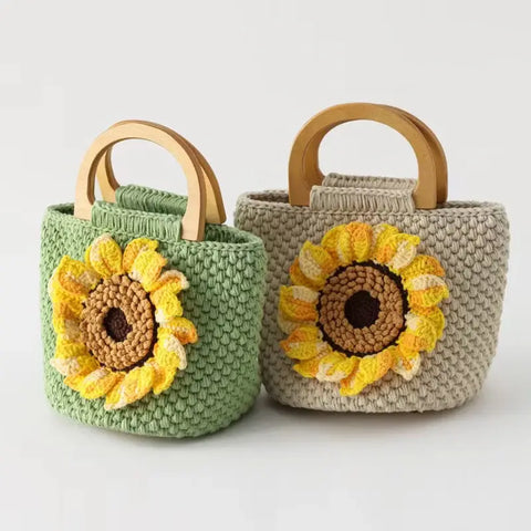 YSHomy Handmade Crochet Sunflower Clutch Handbag