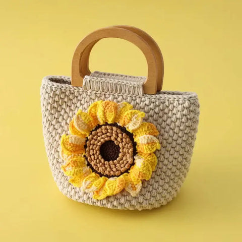 YSHomy Handmade Crochet Sunflower Clutch Handbag