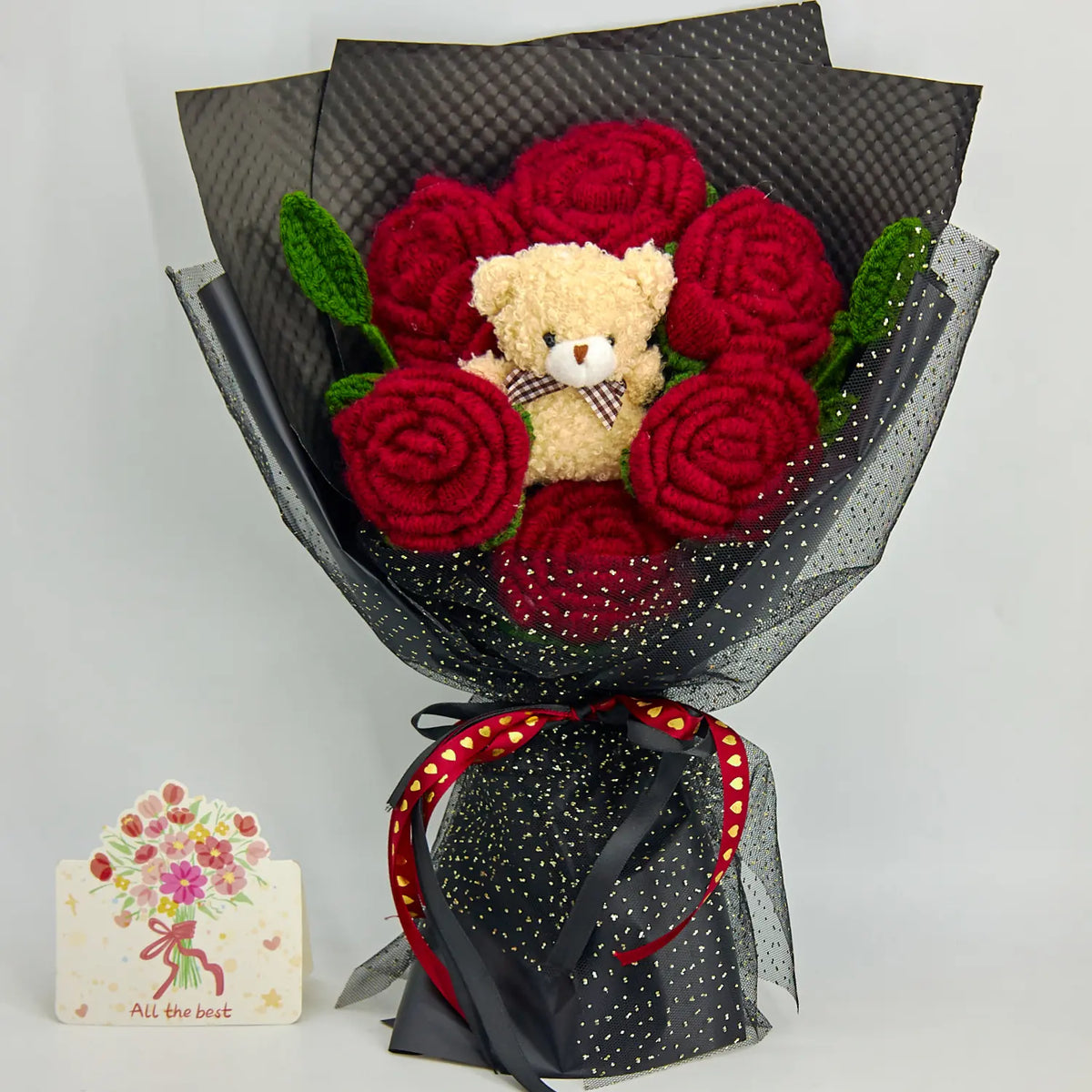 YSHomy Bouquet natalizio all’uncinetto con Babbo Natale e rosa grande