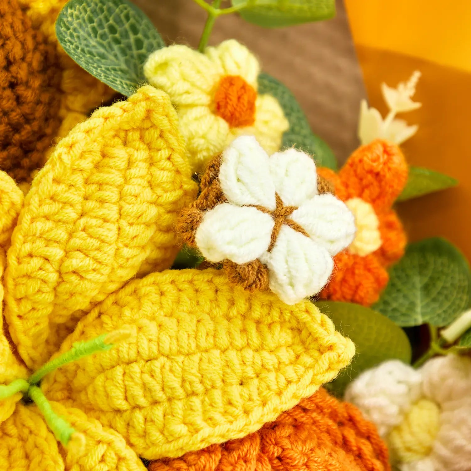 YSHomy Crochet Yellow & Brown Lily Pumpkin Bouquet