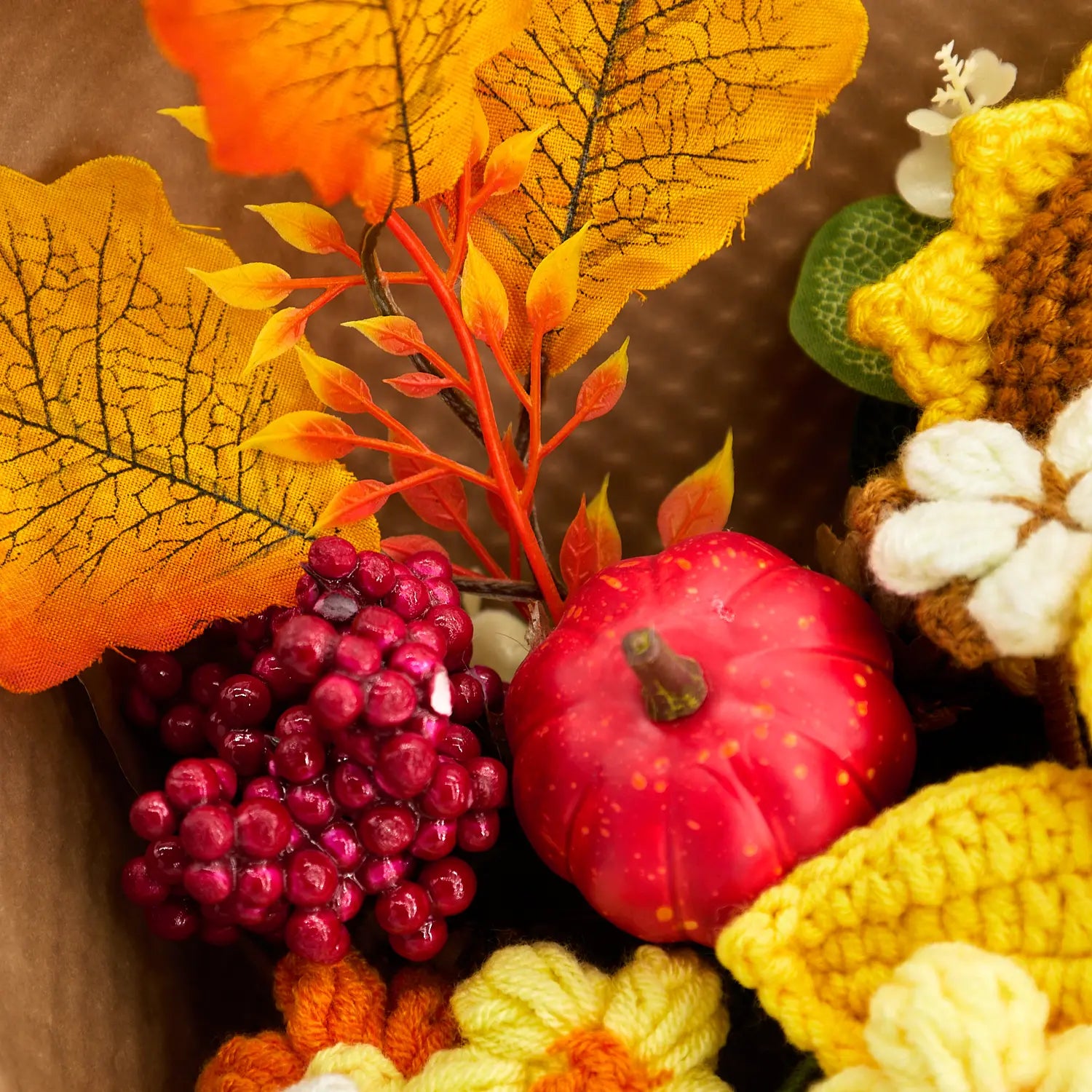 YSHomy Crochet Yellow & Brown Lily Pumpkin Bouquet
