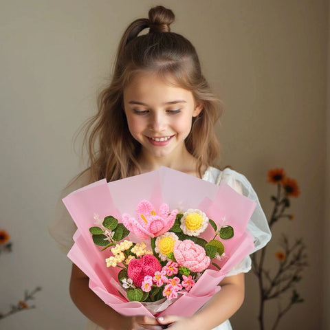 YSHomy Crochet Rose Tulip Daisy Bouquet