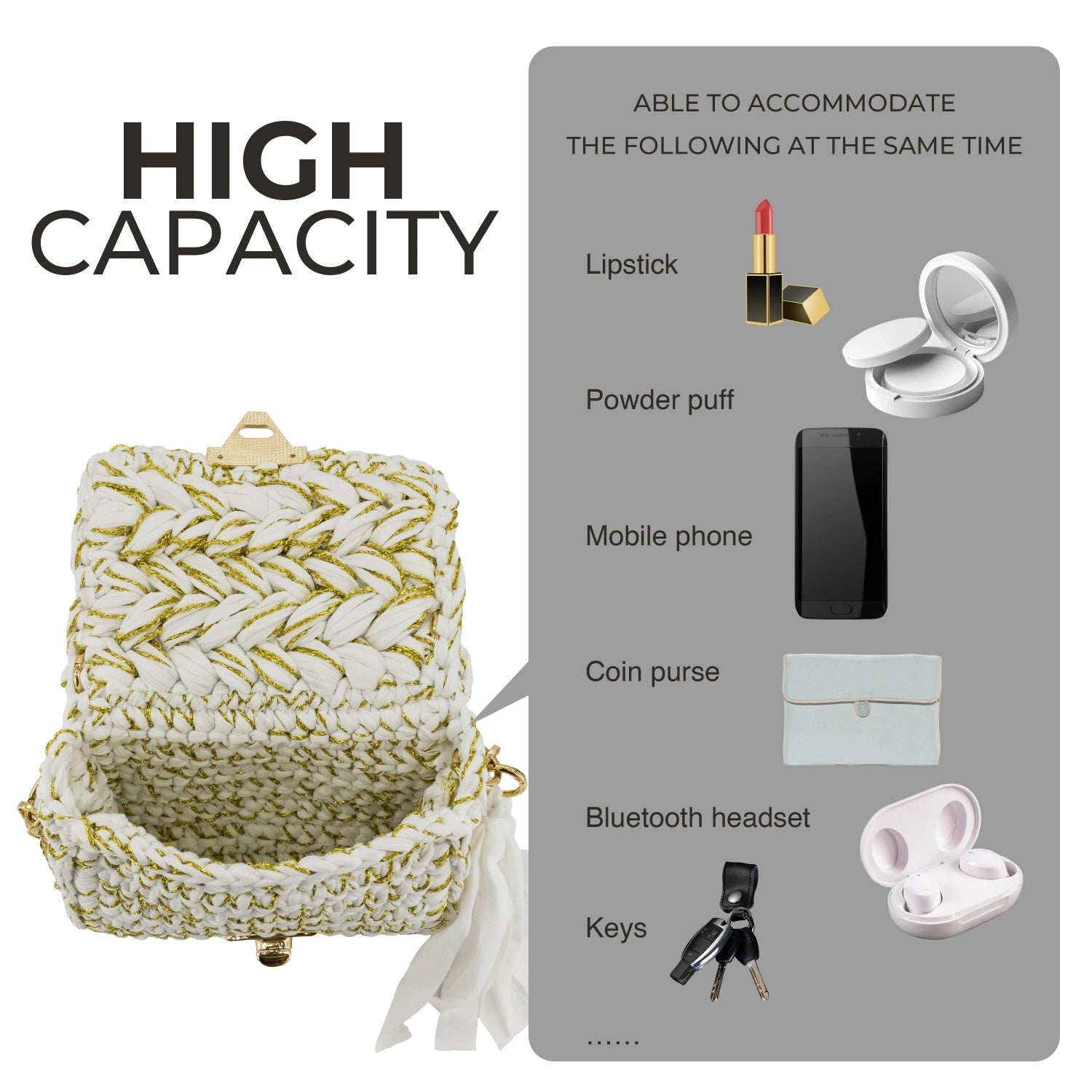 YSHomy Handmade Crochet Crossbody Handbag with Golden Thread