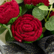 YSHomy Crochet Red Rose Bouquet with Black & White Wrapping