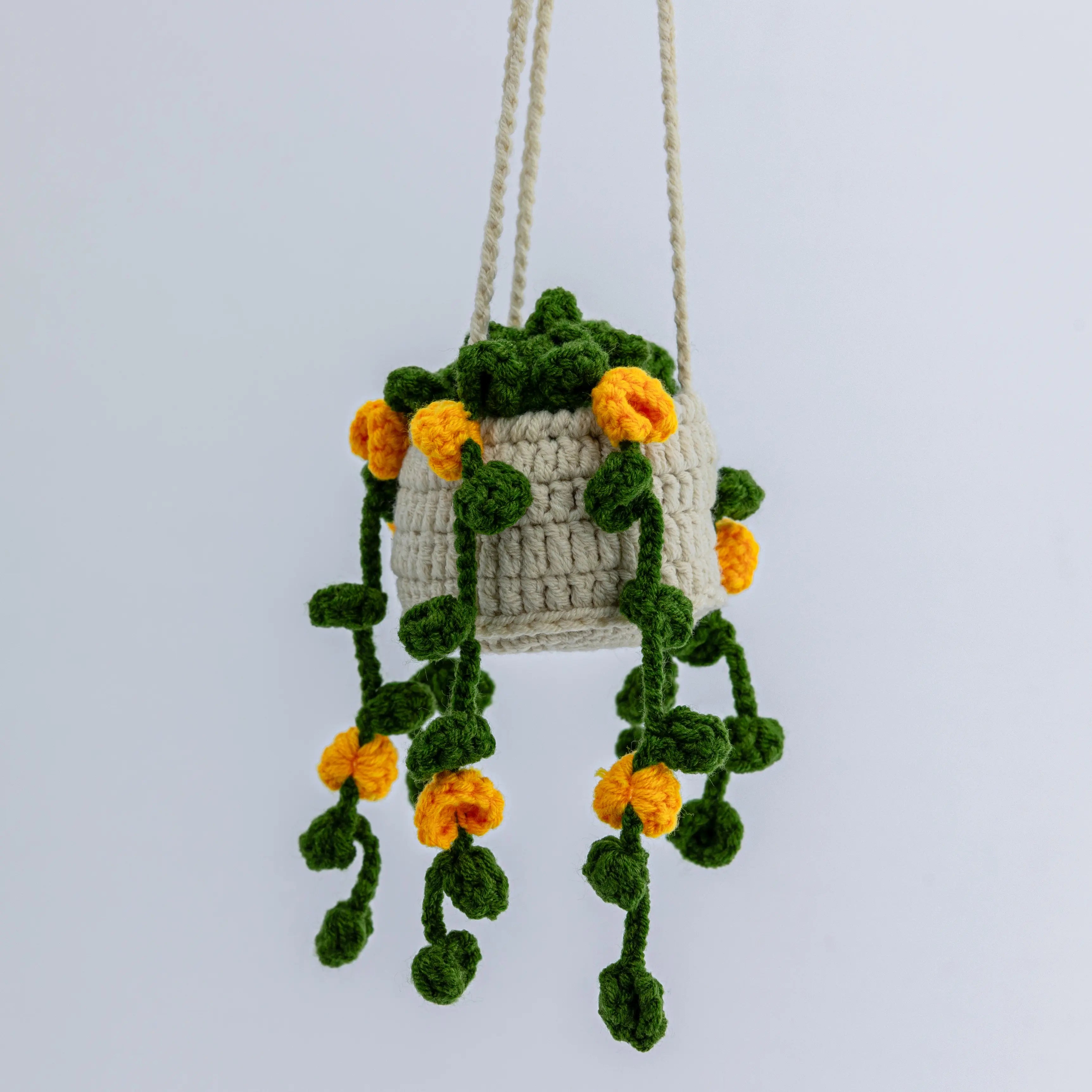 YSHomy Crochet Car Mirror Hanging Plants with Yellow Flowers