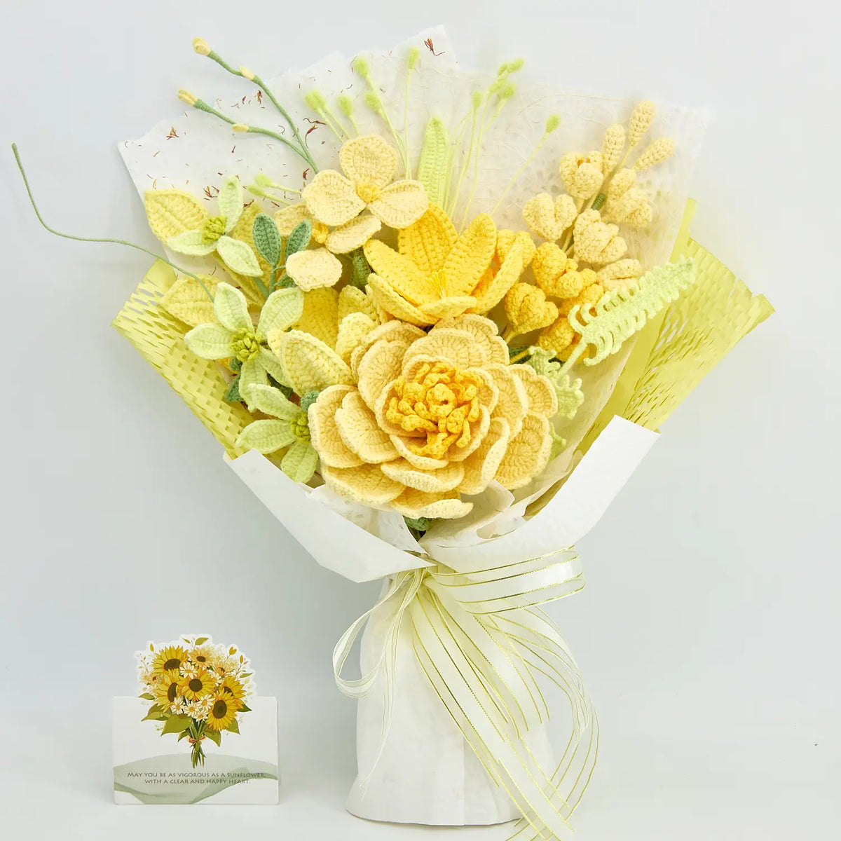 YSHomy Light Yellow Mixed Crochet Flower Bouquet