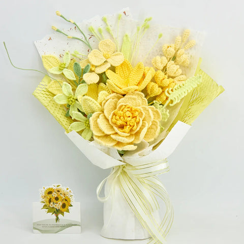 YSHomy Light Yellow Mixed Crochet Flower Bouquet
