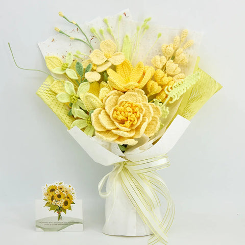 YSHomy Light Yellow Mixed Crochet Flower Bouquet