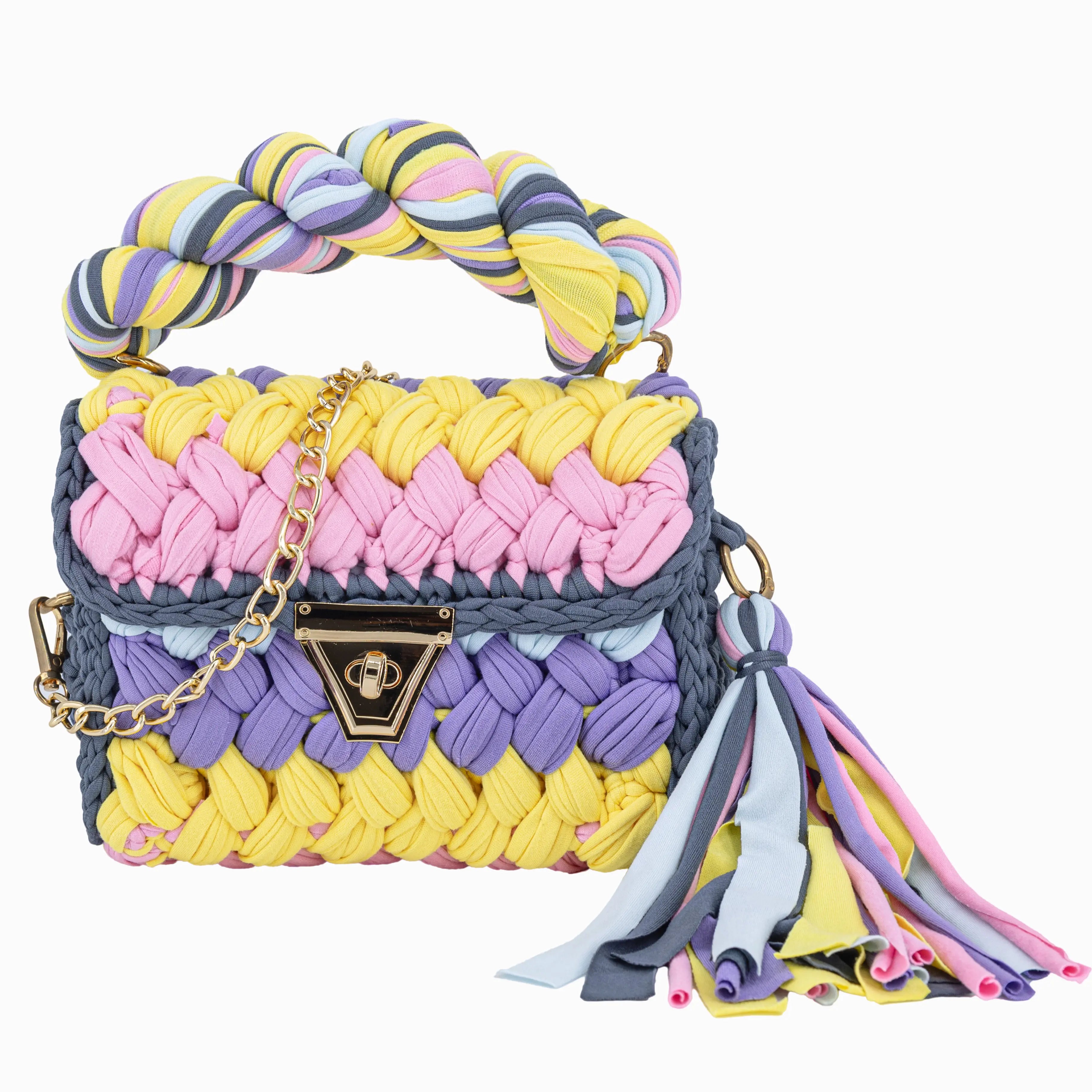 YSHomy Handmade Crochet Crossbody Handbag with Twist Handle