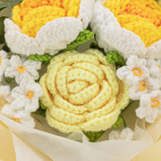 YSHomy かぎ針編み 黄色いバラとワスレナグサのブーケ