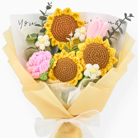 YSHomy Crochet Sunflower Rose Bouquet with Yellow Wrapping for For Her (Order: 20251115-2307)