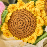 Ramo de girasol, rosa y tulipán de ganchillo YSHomy con envoltura amarilla